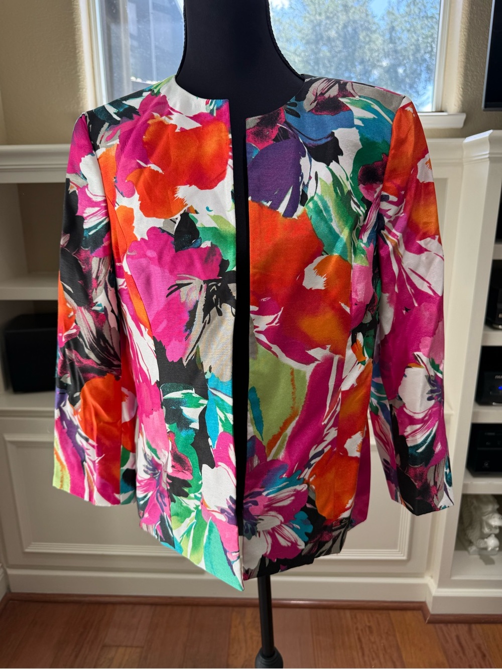 Floral Size 8 Kasper Bright Colors Open-Front Women's Jacket Flattering Maximal